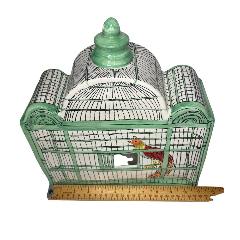 Molly Hatch Trompe-l'Oeil Ceramic Birdhouse Bird Cage Large Birdcage Signed RARE - Picture 9 of 9